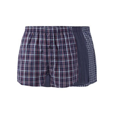 Big and tall pack of three navy striped and checked woven boxer shorts
